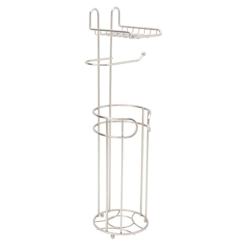 Satin Nickel Free Standing Toilet Paper Holder with Phone Shelf