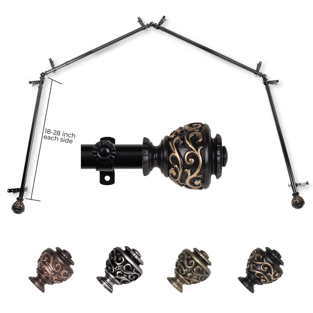 "13/16"" Eleanor 4-Sided Bay Window Curtain Rod (18-28 inch each side)-Black" price history on PriceWatchPro