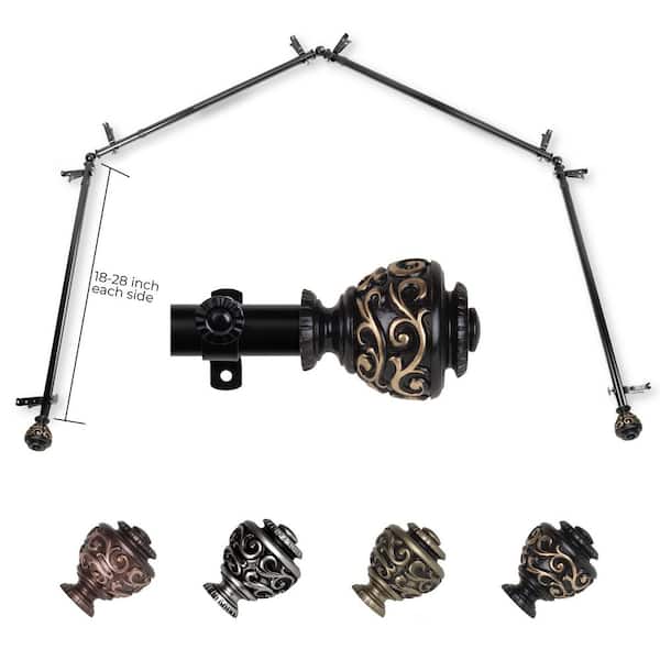 13/16" Eleanor 4-Sided Bay Window Curtain Rod (18-28 inch each side)-Black