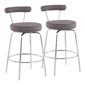 Rhonda 25.5 in. Charcoal Fabric and Chrome Metal Counter Height Bar Stool (Set of 2)