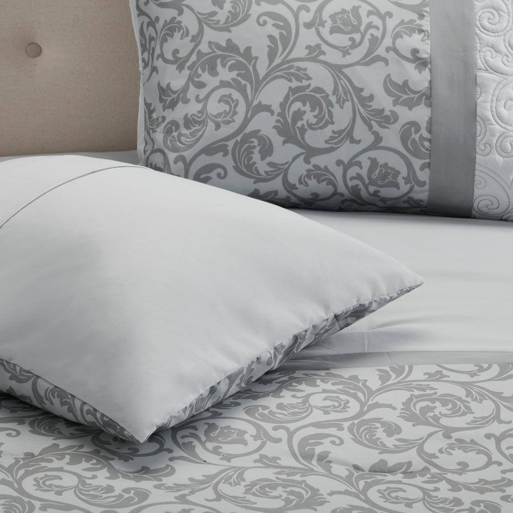 Gray Queen Microfiber 8-Piece Embroidered Comforter Set