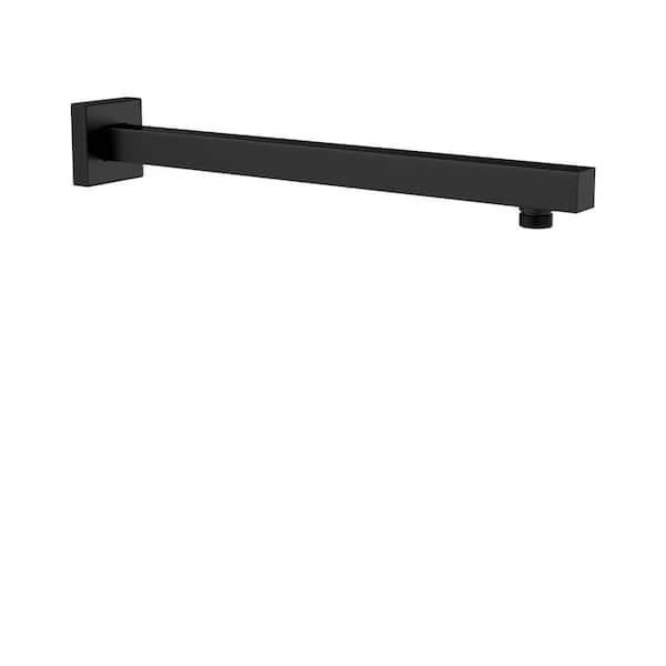 LORDEAR 16 in. Stainless Steel Square Wall Mount Shower Extension Arm and Flange in Matte Black