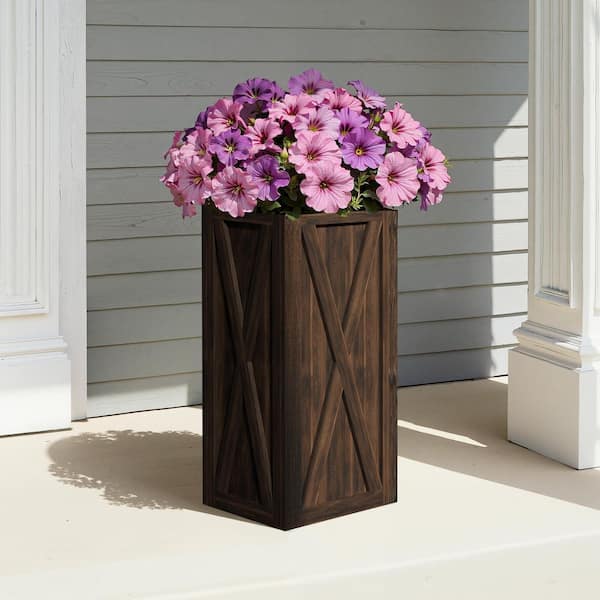 10 in. L x 10 in. W x 24 in. H Novelty Walnut Wood Planter Pots Indoor/Outdoor Planter Box