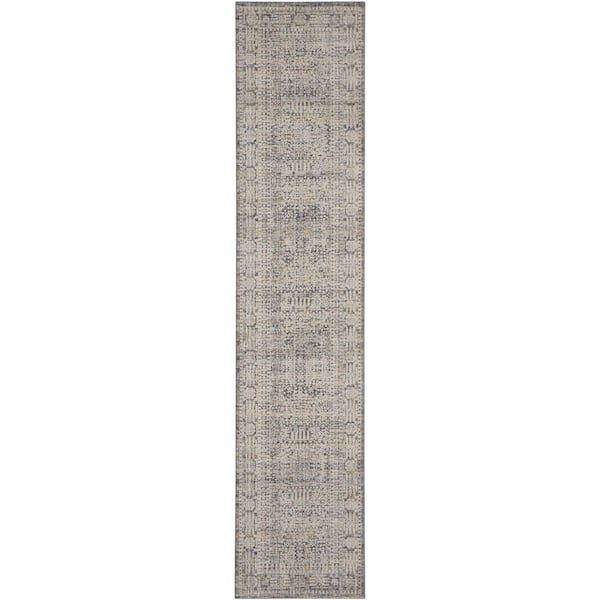 Nyle Ivory Slate 2 ft. x 12 ft. Vintage Persian Kitchen Runner Area Rug