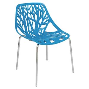 Asbury Modern Stackable Dining Chair with Chromed Metal Legs in Blue