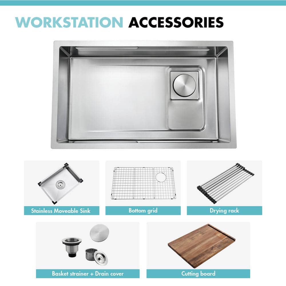 Akicon AK-U3219WS 32'' L Undermount Single Bowl Stainless Steel Kitchen Sink