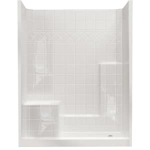 60 in. x 33 in. x 77 in. Standard Low Threshold 3-Piece Shower Kit in White with Left Seat and Right Drain