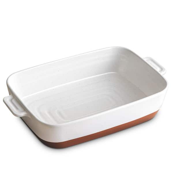 White Ceramic Casserole Dish for Oven, Deep Lasagna Pan, 4.3 Quarts Large Baking Dish with Handles for Roasting