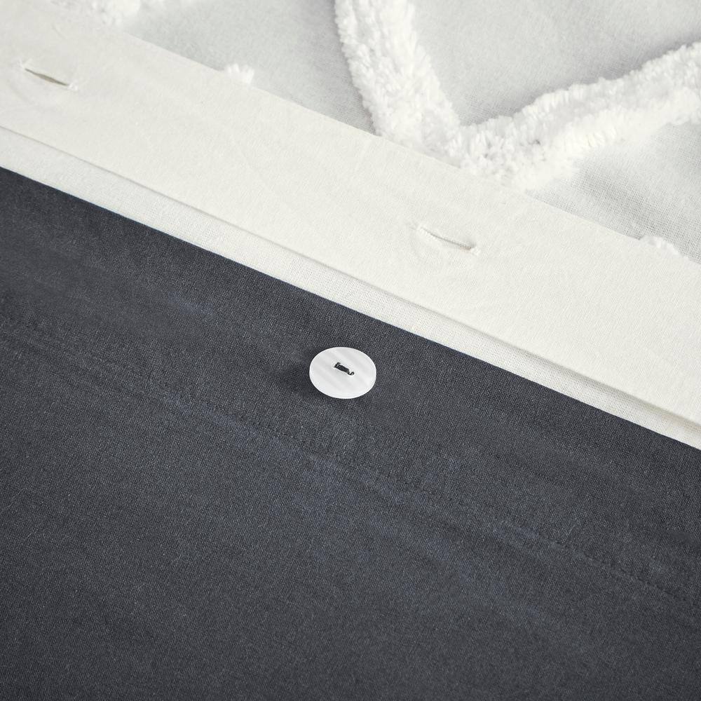 Full/Queen Gray Cotton Duvet Cover Set with Chenille Tufting