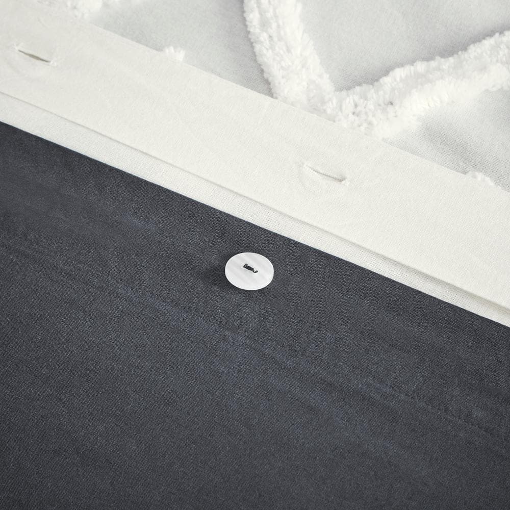 Mila Gray Cotton King Duvet Cover Set with Chenille Tufting