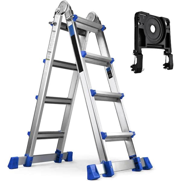 A Frame 4 Step Extension Ladder, 14 Ft Multi Position Ladder330 lbs Capacity Telescoping Ladder,Reach,17ft,Steel