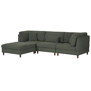 122.7 in. Square Arm 4-Piece L-Shaped Corduroy Fabric Modular Free Combination Sectional Sofa in. Green