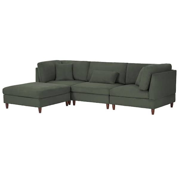 Uixe 122.7 in. Square Arm 4-Piece L-Shaped Corduroy Fabric Modular Free Combination Sectional Sofa in. Green