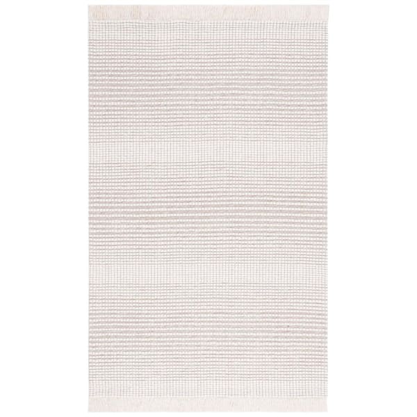 SAFAVIEH Marbella Ivory Beige Doormat 3 ft. x 5 ft. Border Plaid Area Rug