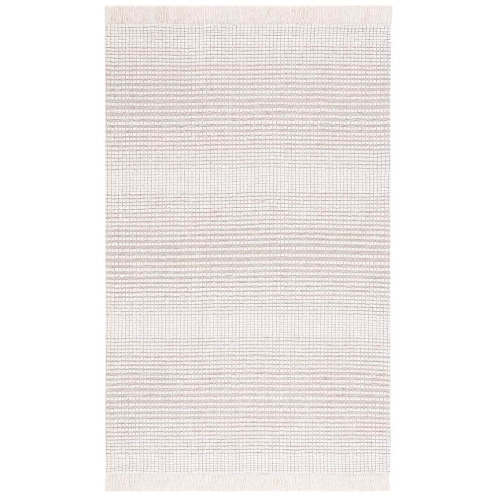 Ivory and Beige Handwoven Wool Area Rug, 4' x 6'