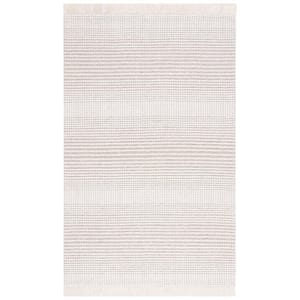 Marbella Collection Ivory Beige 5 ft. x 8 ft. Border Plaid Area Rug