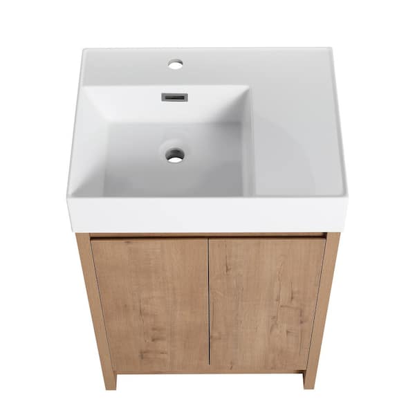 24 in. Freestanding Single Oak Bath Vanity with White Resin Top Unassembled