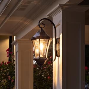 Victorian 1-Light Black Outdoor Rust Resistant Solar Wall Sconce Lantern with Morph Technology and Warm White LED Bulb