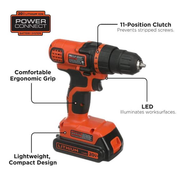 BLACK+DECKER 20V MAX Lithium-Ion Cordless 3/8 in. Drill and