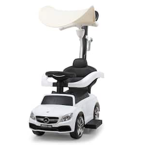 3 in 1 Kids Ride On Push Car for Toddlers with Canopy and Push Rod, White