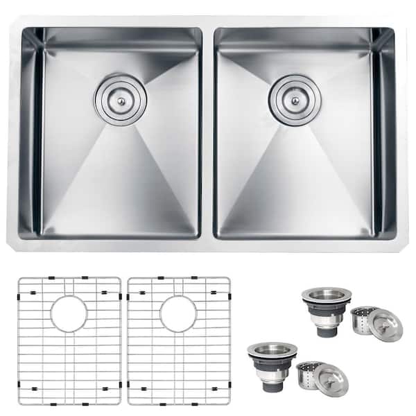 Ruvati Gravena 32 in. Undermount 50/50 Double Bowl 16-Gauge Stainless Steel Kitchen Sink with Rounded Corners