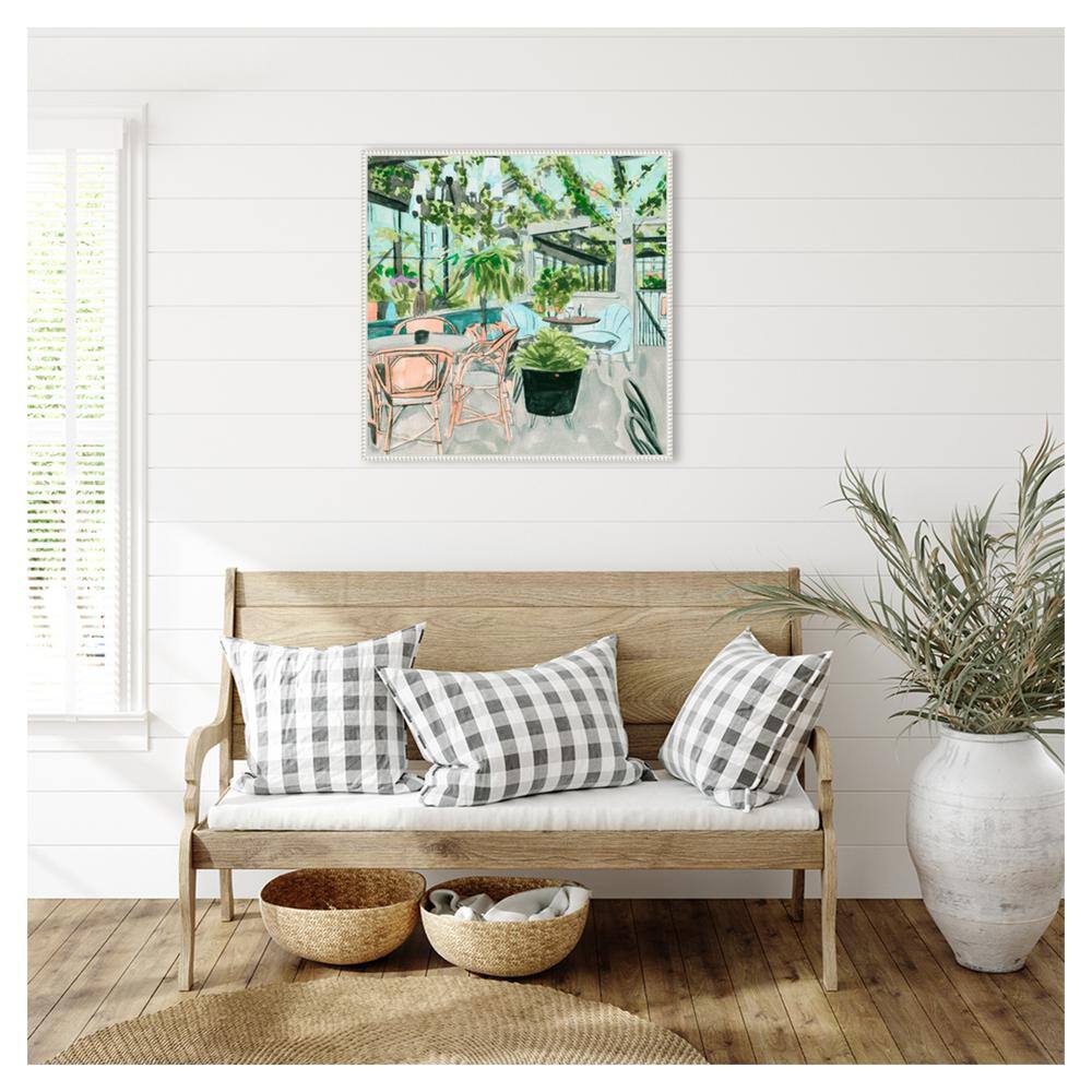 Little Green Cafe I White Framed Canvas Wall Art Print