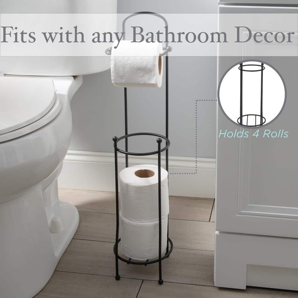 Matte Black Freestanding Toilet Paper Holder with Dispenser