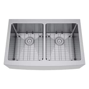 All-in-One Farmhouse Stainless Steel 33 in. 50/50 Double Bowl Kitchen Sink