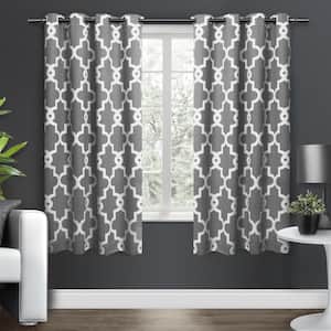 Ironwork Black Pearl Trellis Woven 52 in. W x 63 in. L Grommet Top, Blackout Curtain Panel (Set of 2)