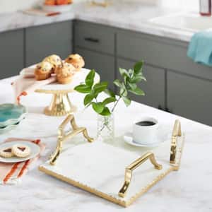 Gold Ceramic Decorative Tray with Gold Handles (Set of 2)