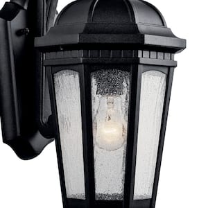 Courtyard 17.75 in. 1-Light Textured Black Outdoor Hardwired Wall Lantern Sconce with No Bulbs Included (1-Pack)