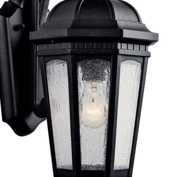 Courtyard 17.75 in. 1-Light Textured Black Outdoor Hardwired Wall Lantern Sconce with No Bulbs Included (1-Pack)