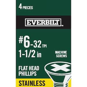 #6-32 x 1-1/2 in. Phillips Flat Head Stainless Steel Machine Screw (4-Pack)