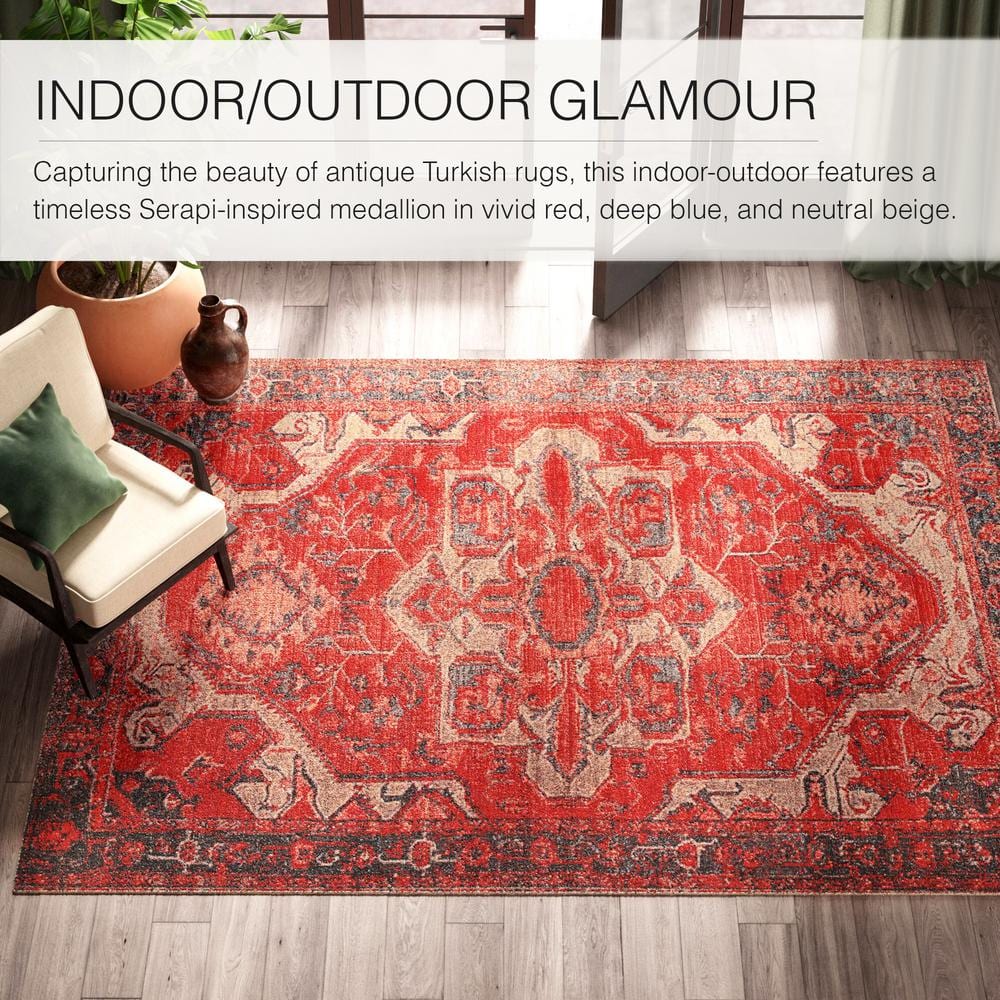 Leighton Medallion Red & Blue Synthetic Area Rug 24"x36"