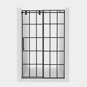 48 in. W x 76 in. H Sliding Frameless Shower Door in Matte Black with Tempering Grid Glass (Left Side Opening)