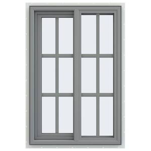 23.5 in. x 35.5 in. V-4500 Series Gray Painted Vinyl Left-Handed Sliding Window with Colonial Grids/Grilles