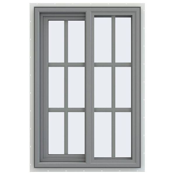 JELD-WEN 23.5 in. x 35.5 in. V-4500 Series Gray Painted Vinyl Left-Handed Sliding Window with Colonial Grids/Grilles