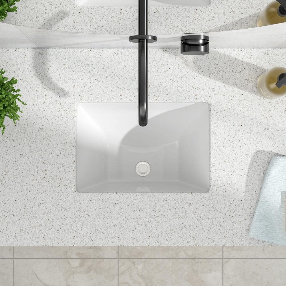 18.5" White Ceramic Rectangle Undermount Bathroom Sink