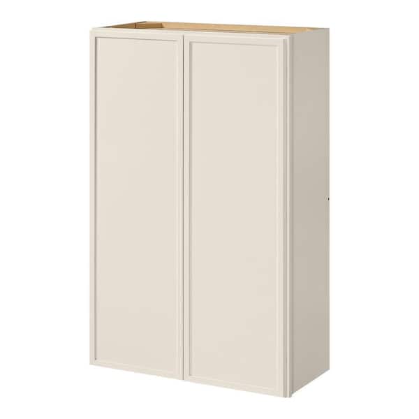 Hampton Bay Leyton 27 in. W x 12 in. D x 42 in. H Ready to Assemble Plywood Slim Shaker Wall Kitchen Cabinet in Antique White
