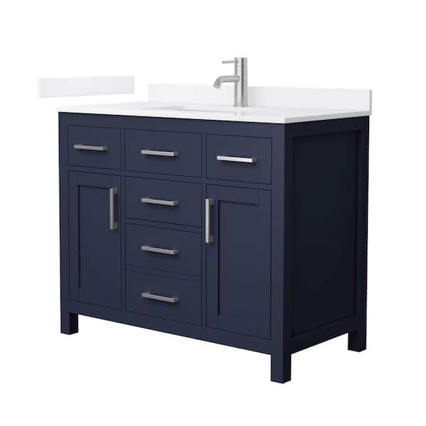 Wyndham Collection Beckett 42 in. Single Freestanding Dark Blue Bath Vanity with White Quartz Top (Assembled)