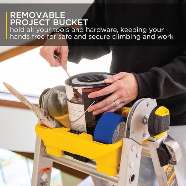 26 ft. Reach Aluminum Multi-Position Ladder w/ Project Bucket, Tool Hangers, 300 lbs. Load Capacity, Type 1A Duty Rating