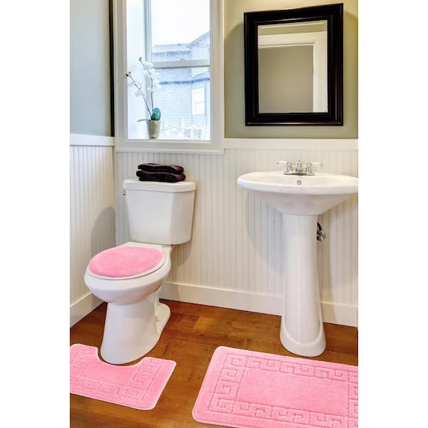 Reviews For Ottomanson Cathy Collection Rubberback Pink 3 Piece Bath Mat Set Pg 1 The Home Depot - Pink Toilet Seat Cover And Rug Set