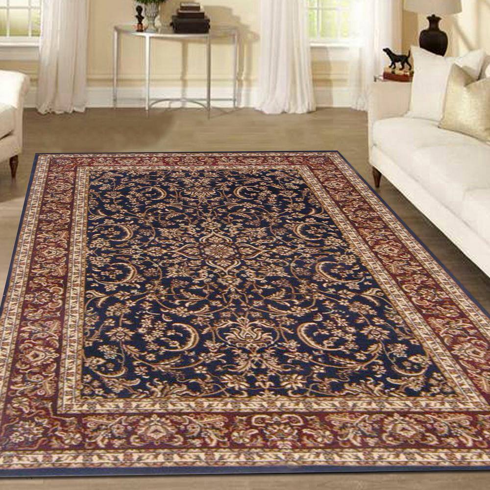 Elegant Navy Blue Synthetic Rectangular Rug, Easy-Care & Reversible