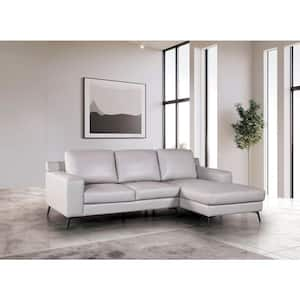 Serina 98.5 in. Square Arm 1-Piece Leather Match Sectional Sofa in Light Gray with Right Chaise