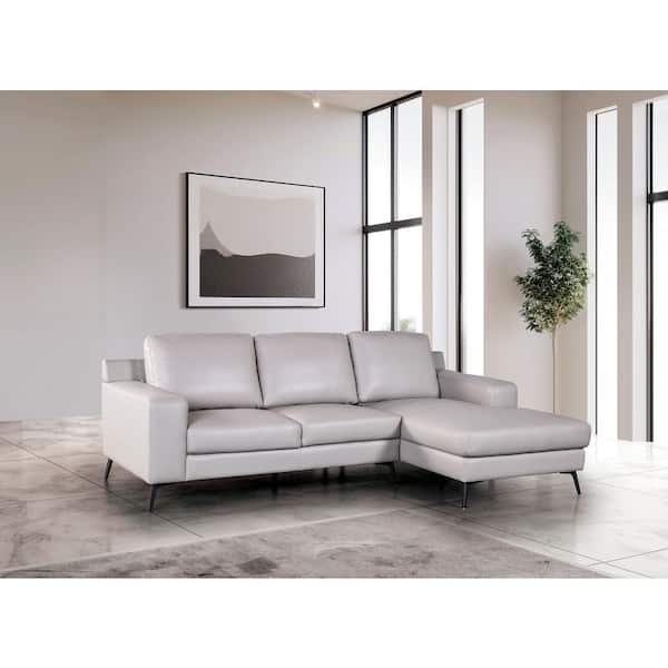 Furniture of America Serina 98.5 in. Square Arm 1-Piece Leather Match Sectional Sofa in Light Gray with Right Chaise