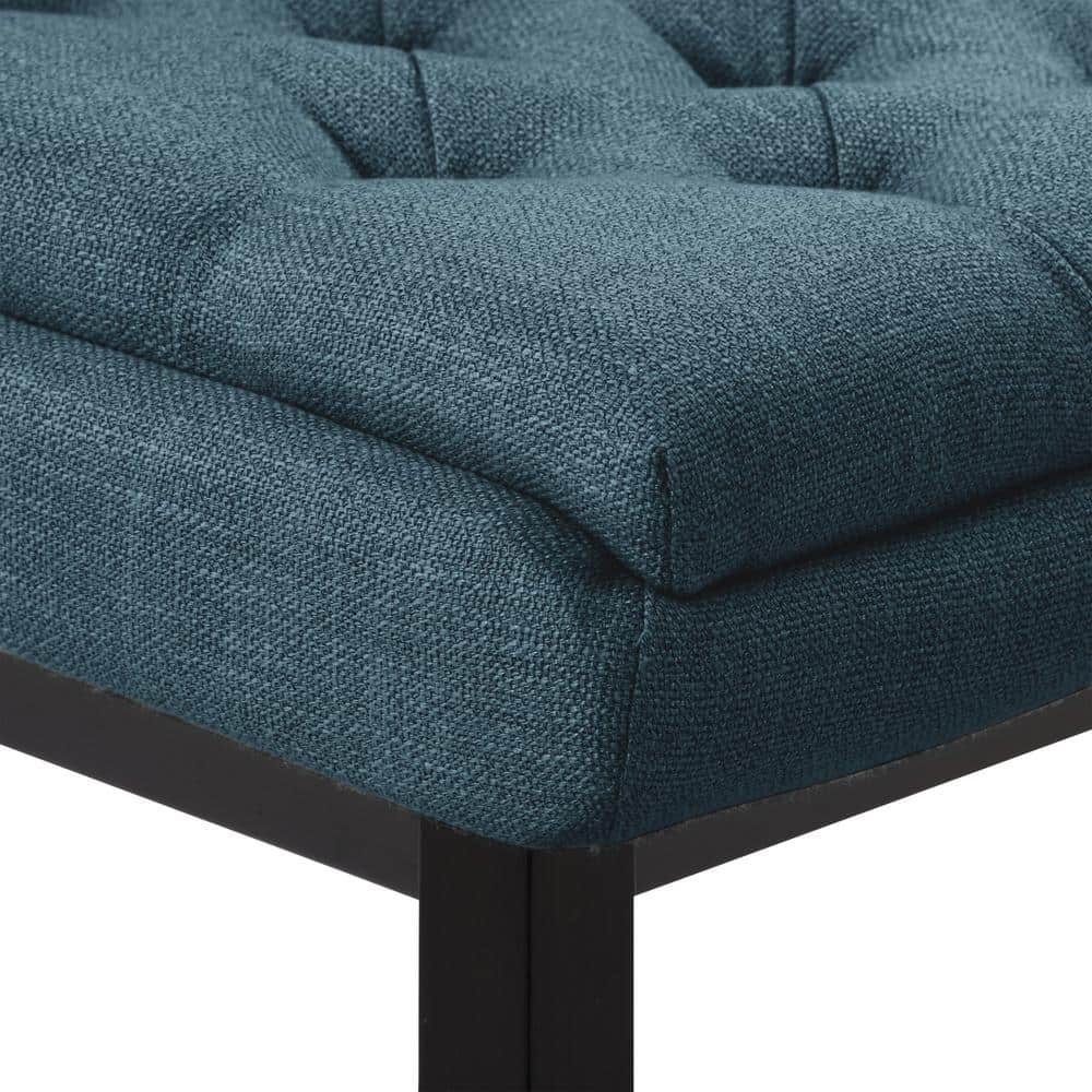 Navy Blue Tufted Counter Height Barstools with Dark Brown Rubberwood Legs - Set of 2