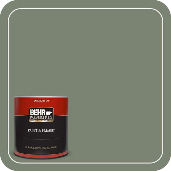 BEHR PREMIUM PLUS 1 qt. #ICC-77 Sage Green Flat Exterior Paint & Primer