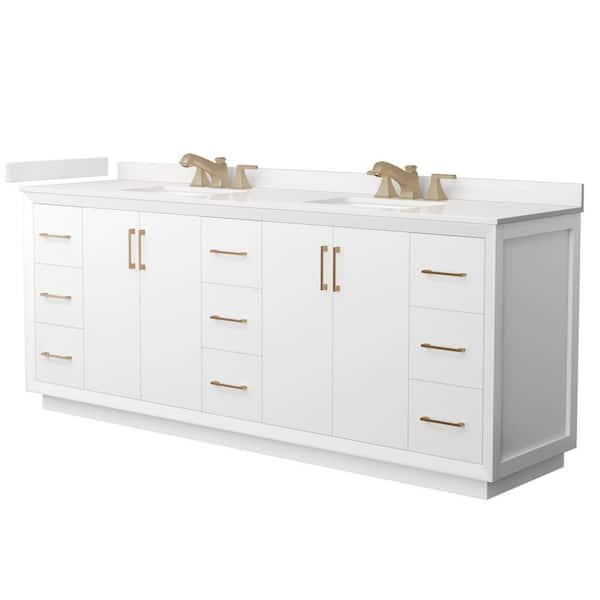 Wyndham Collection Strada 84 in. W x 22 in. D x 35 in. H Double Bath Vanity in White with White Quartz Top