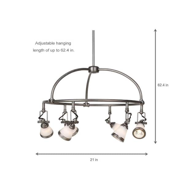 6-Light Antique Pewter Chandelier with Frosted Glass Shades
