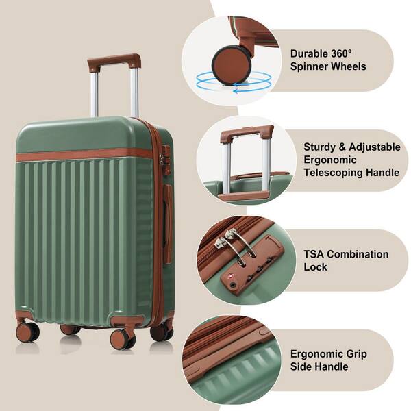Merax 3 Bags 3-Piece Green ABS Hardshell Spinner Expandable